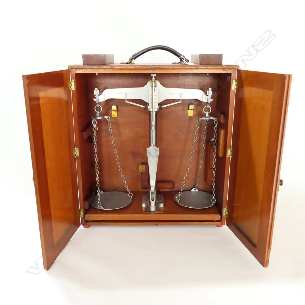 POLISHED STEEL BEAM BALANCE FOR THE CHIEF INSPECTOR OF WEIGHTS & MEASURES, BY DE GRAVE, LONDON, IN MAHOG CASE Image 1++